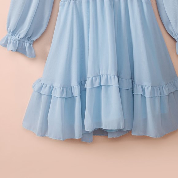 Tied Plunge Smocked Waist Flounce Sleeve Dress